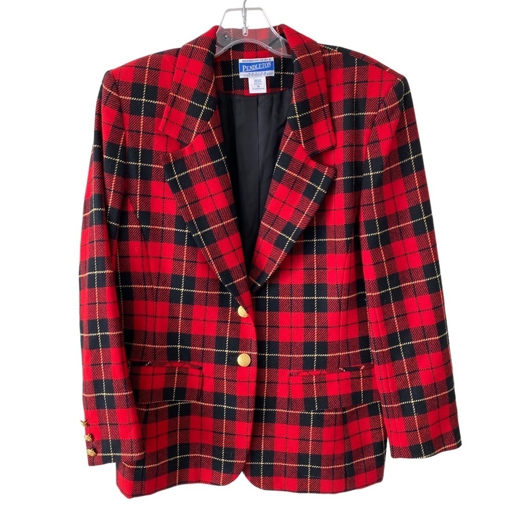 Vintage Pendleton Womens Plaid Gold Detail Blazer